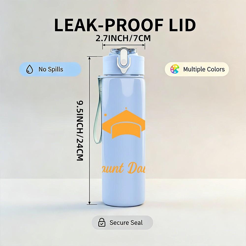 1PC Graduation Cap Count Down Print 750ml Color Plastic Sports Water Bottle Leakproof Flip Straw Lid Suitable for Sports Office Home Use