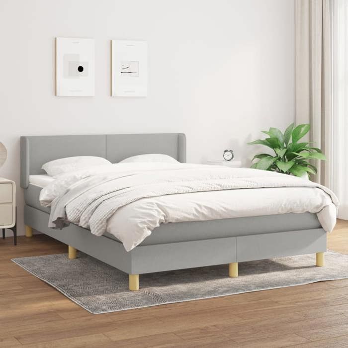 Maison Exclusive - Sommier à lattes de lit avec matelas Gris clair 140x190cm Tissu
