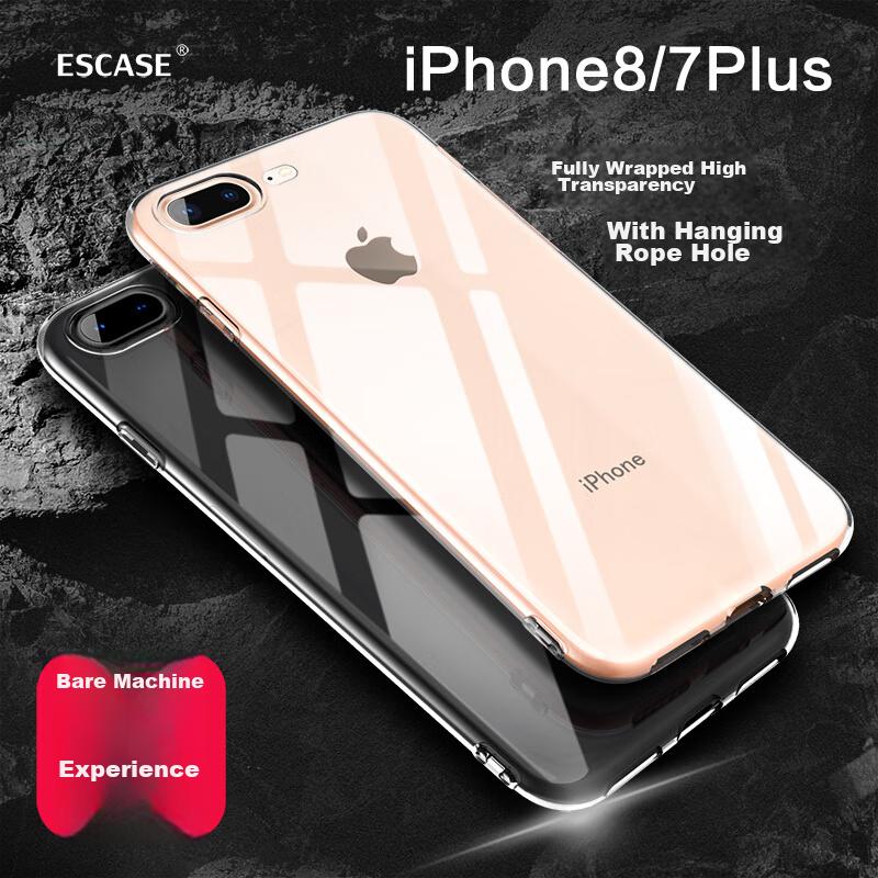 ESCASE IPhone 8/7 Plus Case, Full Coverage Transparent Silicone Shockproof TPU Protective Soft Shell, 5.5 Inches