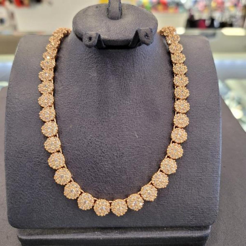 Atria Circle Chain Flower Tennis N Necklace AAANETN0001WHF