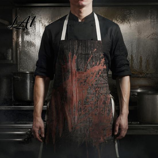 Spooky Kitchen Decor Halloween Butcher Apron with Realistic Blood Stain Washable Protective Work Apron Cosplay Devil Outfit Horror Costume Prop for