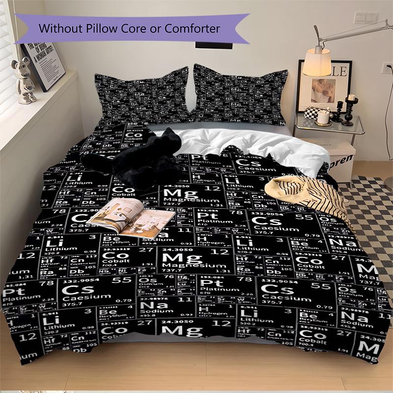 3pcs Anime Cartoon Design Periodic Table Elements Comforter Set with Two Pillowcases (No Core), Home Decor, Festival Gift, Polyester Fabric