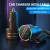 K13S 7-Color Ambient Lamp PD Fast Charging Car Charger with 1m Type-C Elastic Spring Wire