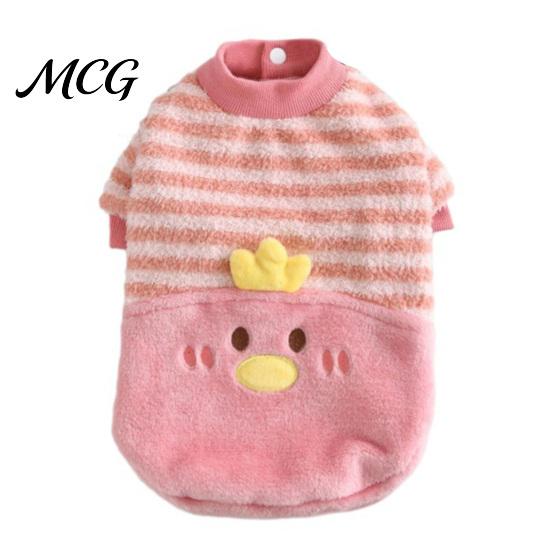 Cozy Dog Shirt Cute Duck Shirt, Striped Plush Pet Clothes, Snap Button Coat Closure, Warm Autumn Winter Outfit for Small Medium Dogs Skin-friendly