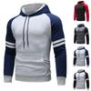 Men Fall Winter Hoodie Colorblock Drawstring Long Sleeves Big Pocket Hooded Elastic Cuff