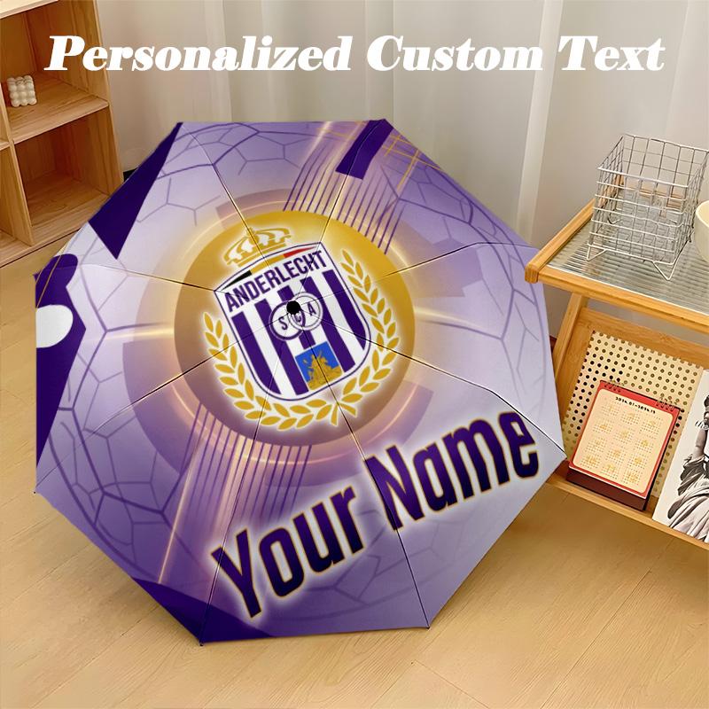 8 Rib Auto Folding Umbrella Anderlecht FC Print Custom Name Text Portable Rain Gear