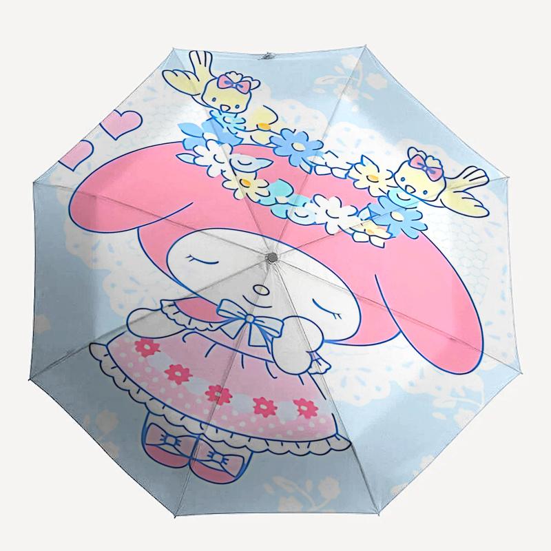 1pc My Melody Automatic Opening Folding Umbrella - Portable 3-Fold Design with Iron Frame, Perfect for Festivals, Travel, Daily Use, and Gifts.D076