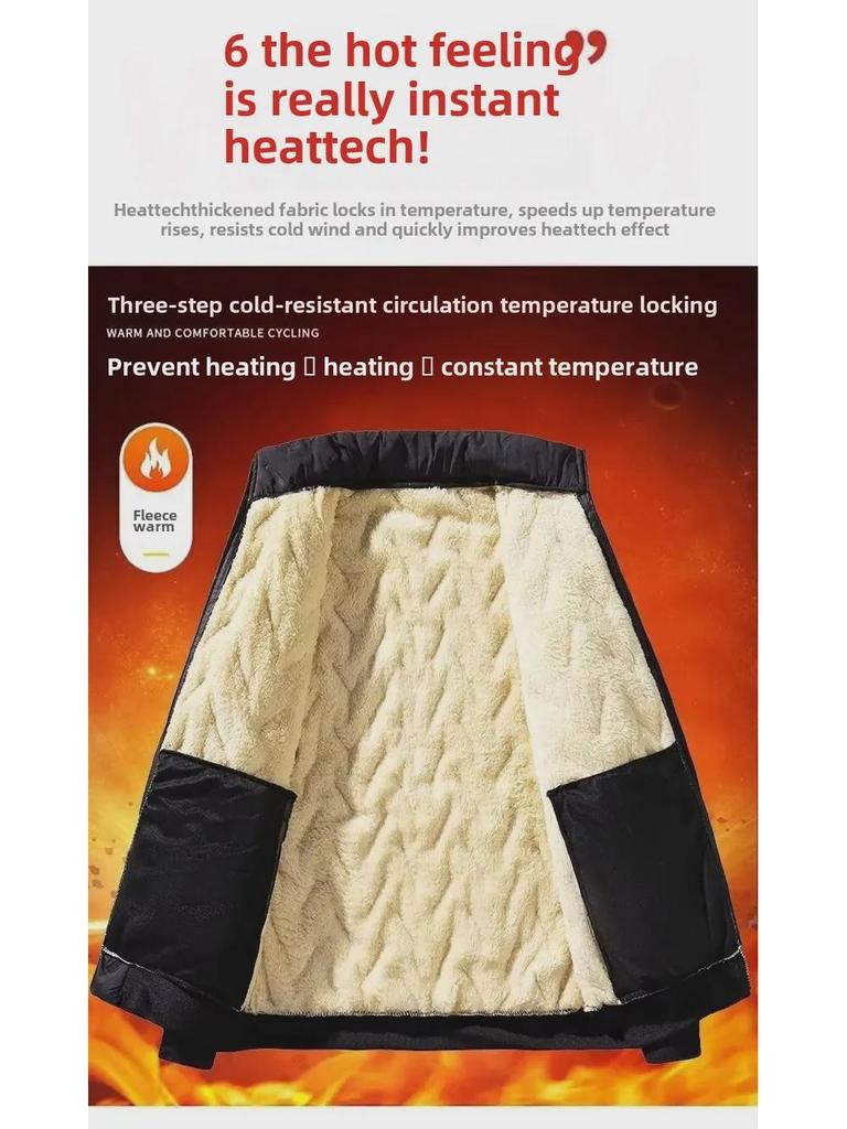 Мужской зимний комплект: пальто и брюки: Утепленная хлопковая куртка с подкладкой из овчины, идеально подходит для людей среднего и пожилого возраста.