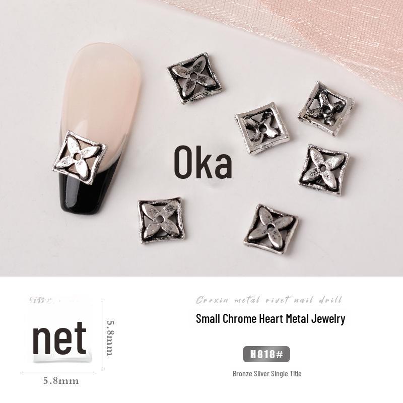 Chrome Heart Cross & Diamond Nail Art Jewelry - Retro Punk Style Accessories