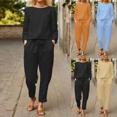 Женские летние комплекты из 2 предметов: топ на пуговицах с длинными рукавами, широкие брюки, комплект с карманами