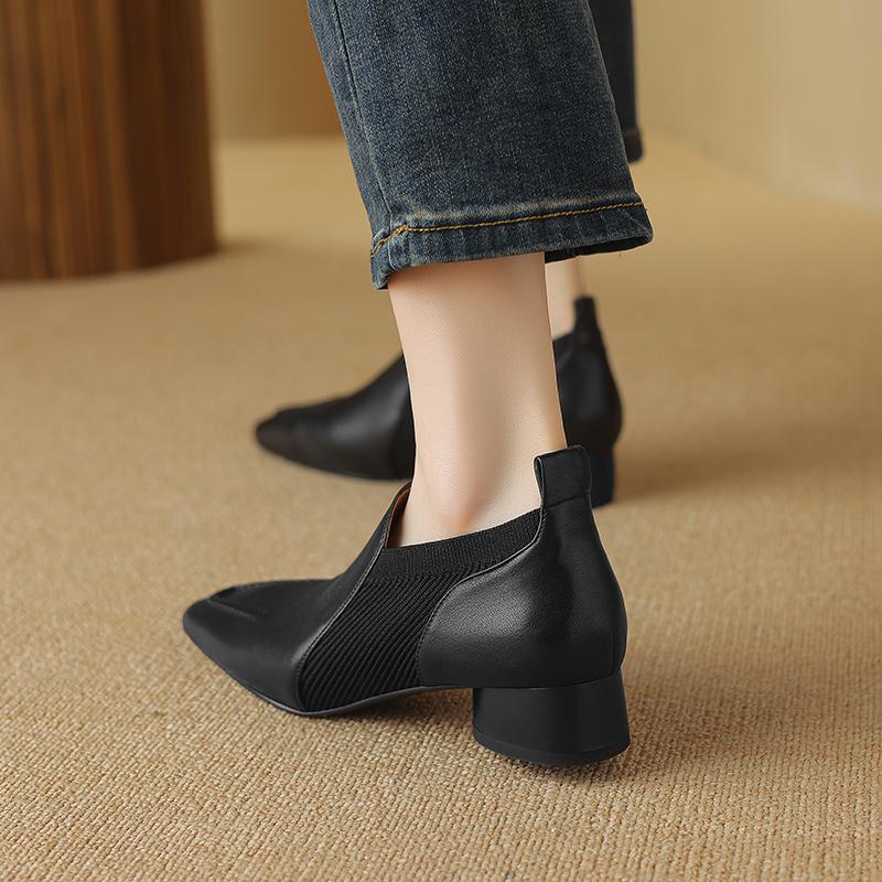 Женские туфли-лодочки на низком каблуке из натуральной кожи, весна-лето 2024, новые рабочие туфли с квадратным носком для взрослых, женские базовые офисные туфли для женщин