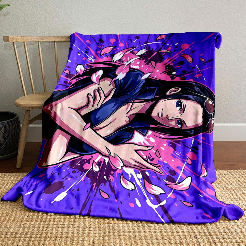 A woman with flowing petals on a vibrant purple and pink splatter background. for all seasons blanket lunch break throw gift