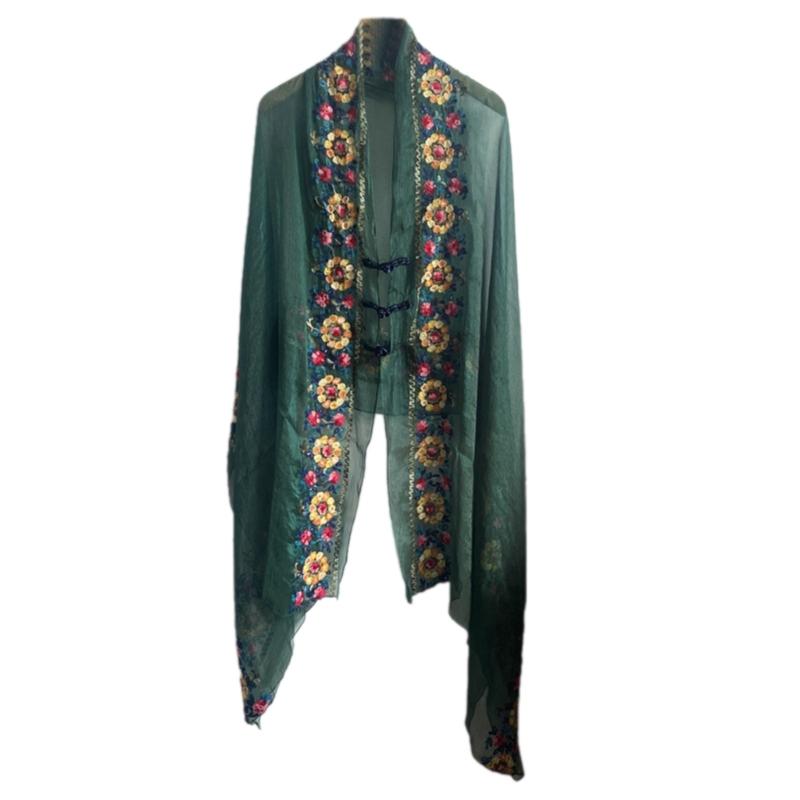 Soft Polyester Long Shawl with Intricate Ethnic Embroidery Shawl Elegant Shawl for Parties and Vacations