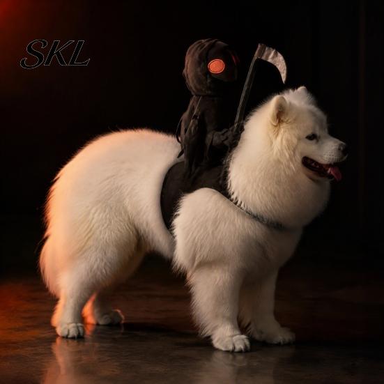 Funny Animal Party Outfit Dog Halloween Costume, Grim Reaper Rider 3D Cosplay Outfit, Unique Pet Holiday Apparel for Small Medium And Large Cats Dogs
