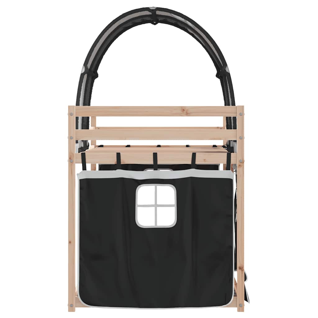 Bunk Bed with Curtains White & Black 80 x 200 cm Pine Wood