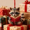 Cute Forest Fox/Raccoon Reading Ornament 2D Flat Acrylic Christmas Ornaments Woodland