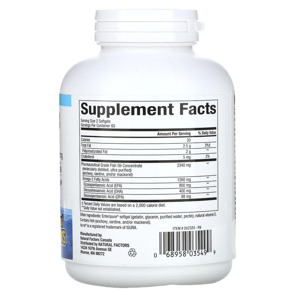Natural Factors, Rx Omega 3, 1260 мг, 120 мягких капсул (630 мг на мягкую капсулу)