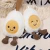 Happy Boiled Egg Stuffed Toy Fun Egg Stuffed Animal for Foodies Sports Fans Playful Expression Doll with Lanyard