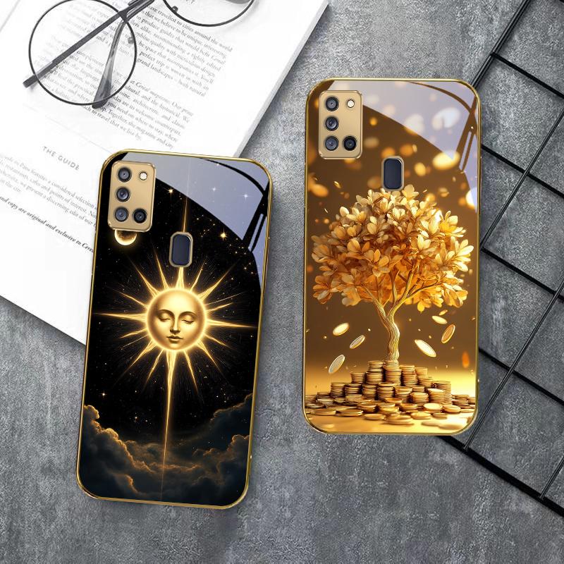Таинственный черный кот Для Samsung A 31 32 A33 A34 35 14 A15 13 A16 25 26 50 52 53 54 55 56 70 71 72 73 Золотой стеклянный чехол для телефона