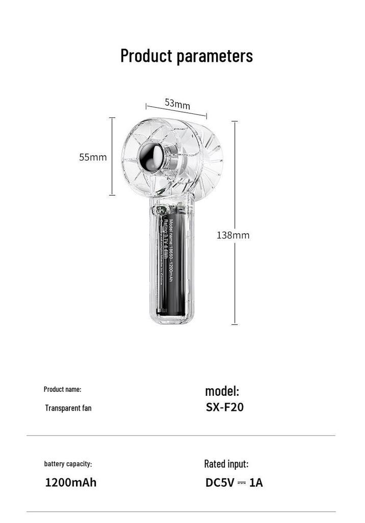 26-Color Mini Transparent Handheld Fan with USB Charging, Long Battery Life, and Three-Speed Wind