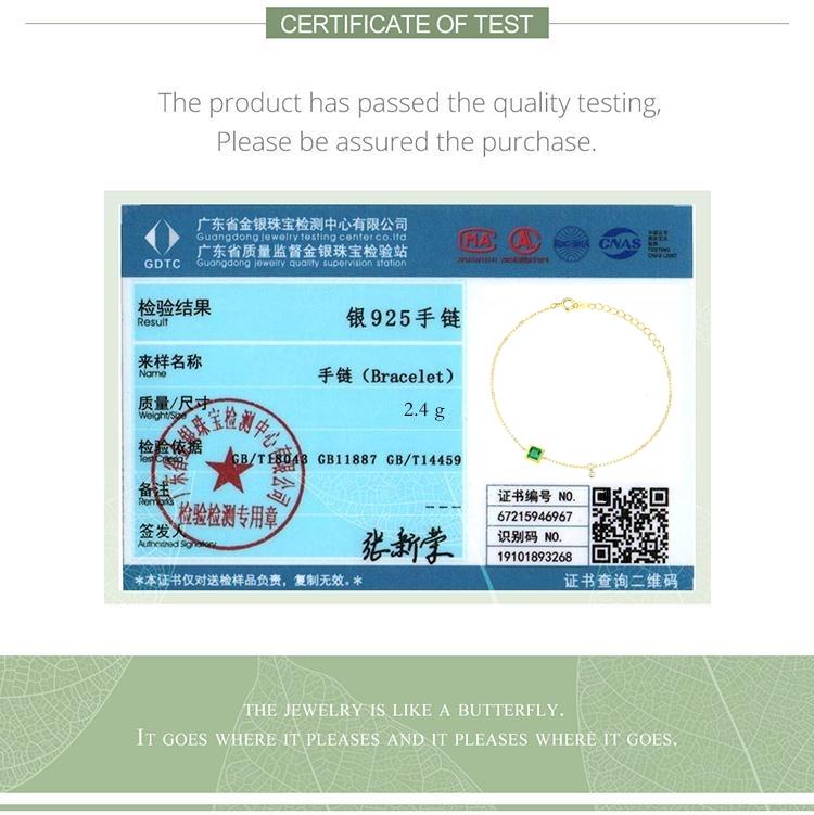 WOSTU Натуральный браслет из стерлингового серебра 925 пробы с блестящим квадратным зеленым цирконом для девочек, модная женская базовая цепочка, ювелирные украшения, подарок на вечеринку