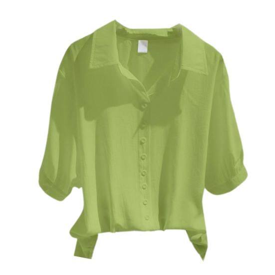 Женская летняя рубашка, топы с воротником с лацканами, блузка с половиной рукавом, сплошной цвет, свободный крой, декор на пуговицах, пуловеры, топы для работы, вечеринки, отдыха, топы