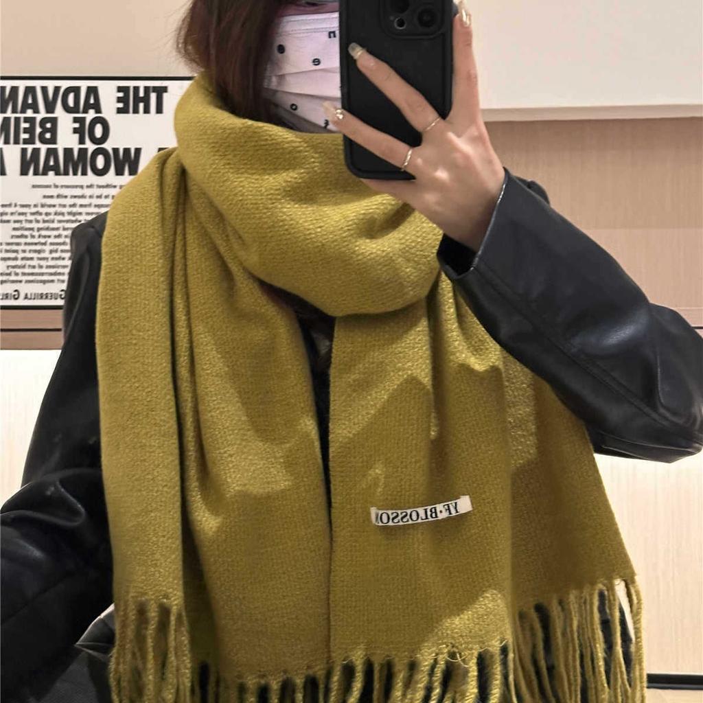 Double-Sided Scarf Female Warm And Cold Solid Color Knitted Couple Scarf Dual-Purpose Shawl
