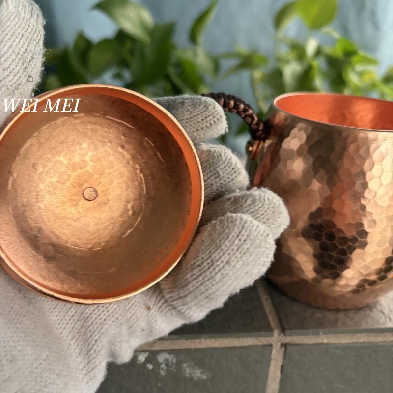 Винтажная Медная Овальная Кофейная Кружка, Утолщенная, С Крышкой, Чашка для Питья Воды, Ручная Работа, Молоток Текстура, Плетеная Ручка, Чайная Чашка, Посуда