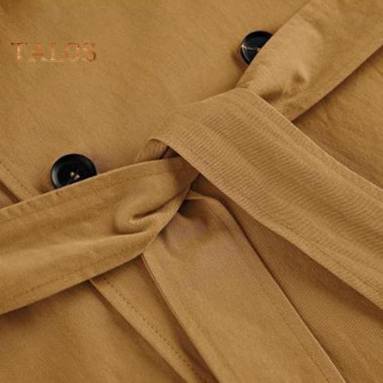 Осень-весна Женская ветровка с отложным воротником и воротником-стойкой Двубортное свободное пальто средней длины Однотонное пальто для поездок на работу Пальто для походов