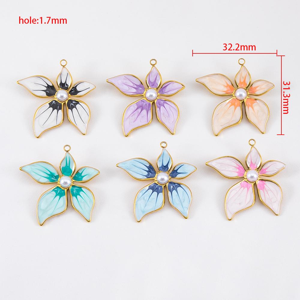 2pcs Stainless Steel Enamel Retro Irregular Petal Flower Earring Charm Gold Plated Pendant Base for DIY Necklace Jewelry Making