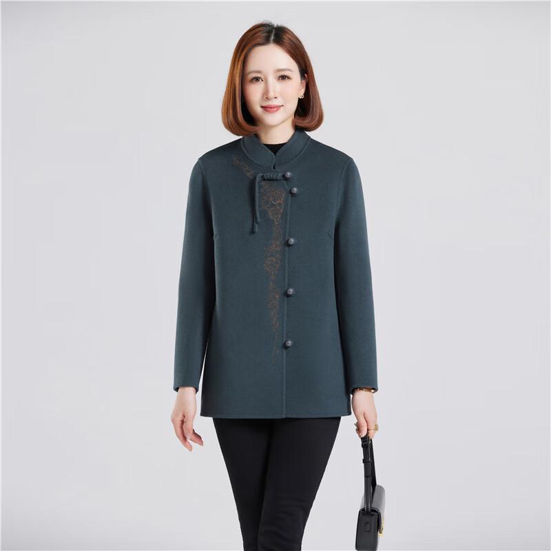 Fengxun Women's New Chinese Style Double-faced Wool Short Coat with Stand Collar