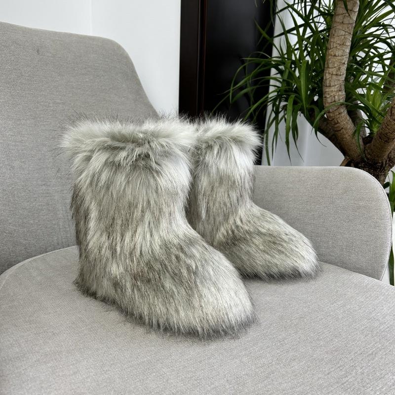 Imitation Raccoon Fur Plush Snow Boots Bag Head Warm Fluffy Fluffy Hot Girl