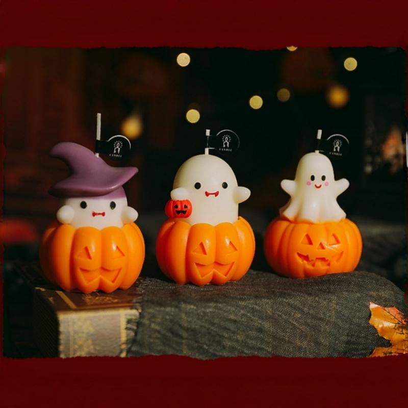 1pc Halloween Scented Candles Cute Ghost Pumpkin Witch Hat Smokeless Aromatherapy Candle for Home Store Decor Party Gift