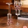 2 pieces Clear Pink Bow Champagne Glass Ultra Thin High Feet Wine Glass Drinking Glasses  Martini