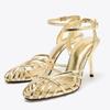 Fashion Sexy Gold Hollow Narrow Band High Heel Sandal Women Fashion Ankle Strap Buckle Thin Heel Designer Shoe Elegant Dinner Dress Shoe