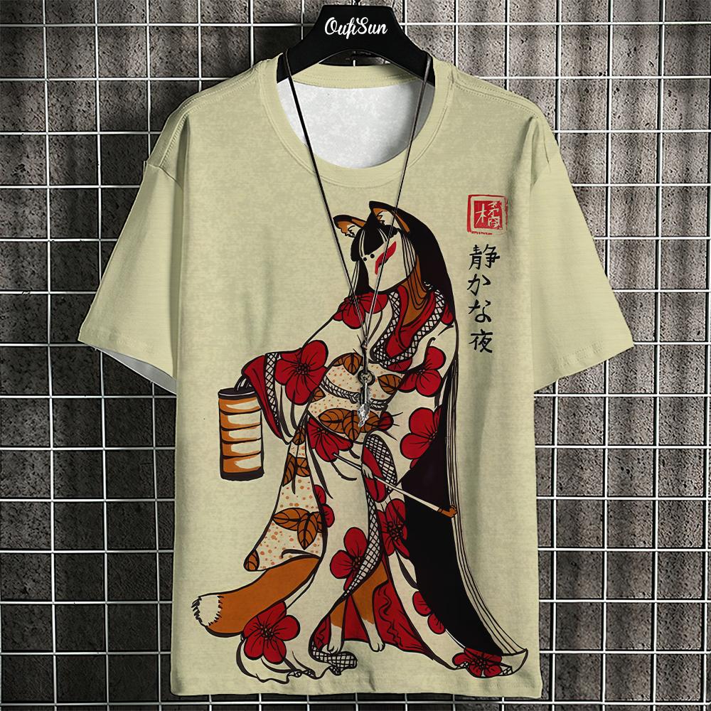 Мужская футболка с 3d Ukiyo-E животным принтом, летняя повседневная футболка большого размера с коротким рукавом для мужчин, модная мужская одежда, винтажная футболка 2024 г.