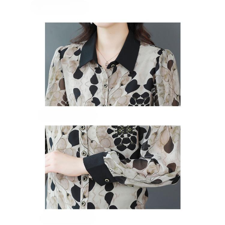 Рубашка для мамы среднего возраста, женская, осенняя, новый стиль, стильный, универсальный, тонкий, с принтом, с длинным рукавом