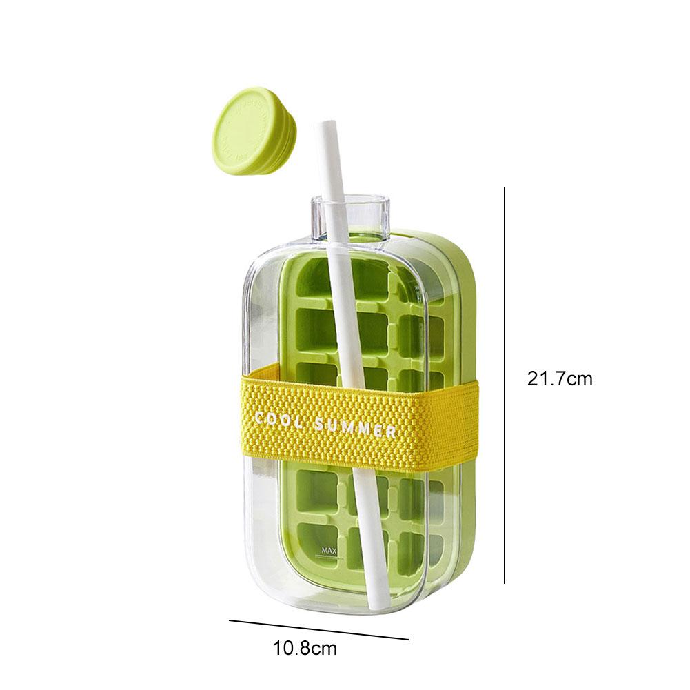 Ice Cube Tray With Straw 2-in-1 Ice-make Pressing Mould Silicone Ice Cube Tray Outdoor Beverage Cup Ice Drink Water Bottle