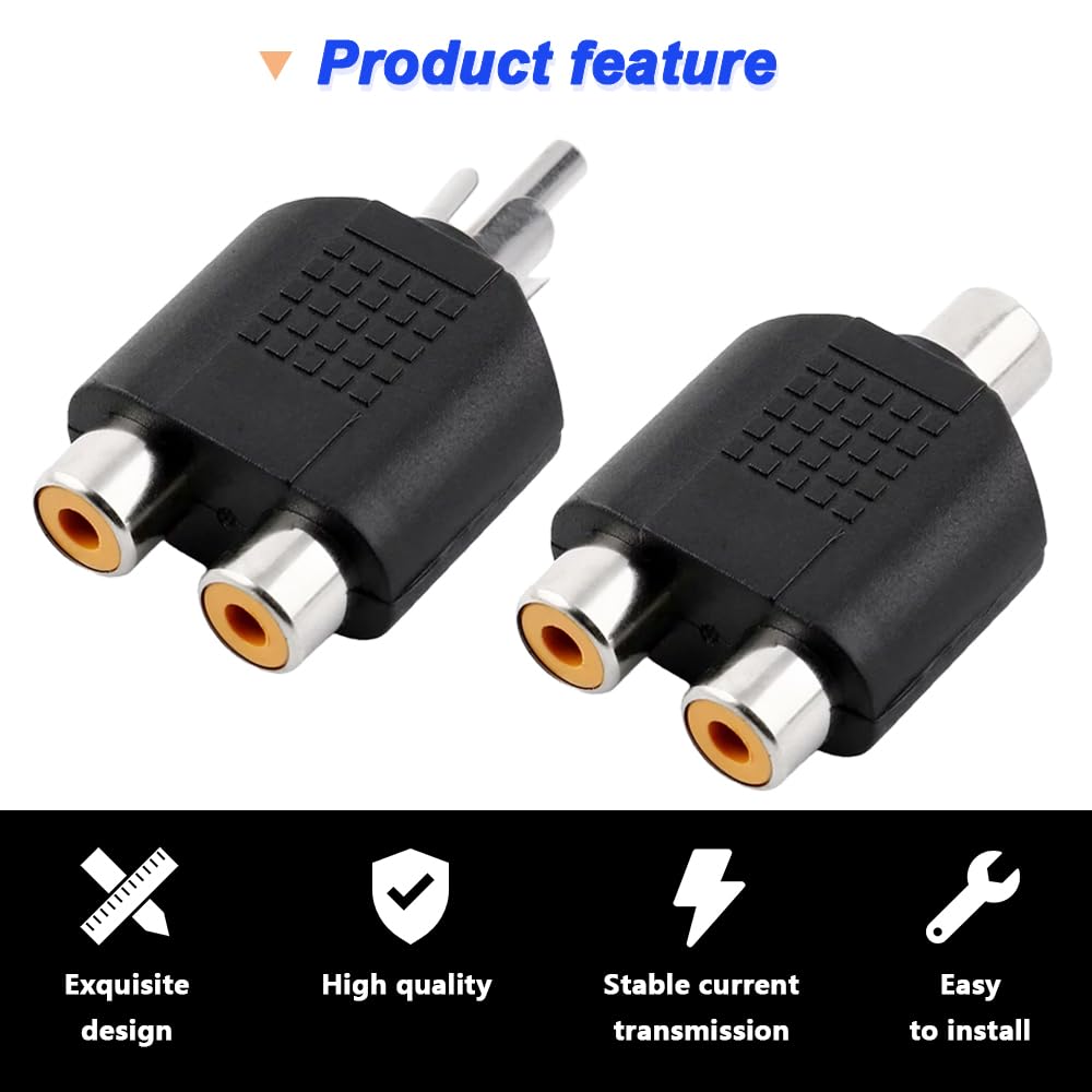 Xiatiaosann RCA Y-разветвитель RCA 1 мужской на 2 женских разъема Phono AV-видео Y-разветвитель RCA 1 женский на 2 женских разъема Phono AV-видео Y-разветвитель для
