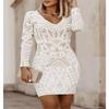 Женские летние кружевные платья с длинными рукавами и V-образным вырезом