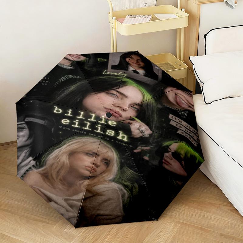 1 шт. Автоматический зонт Billie Eilish - Подходит для путешествий, на открытом воздухе, портативный зонт, подарок на день рождения, предметы первой необходимости