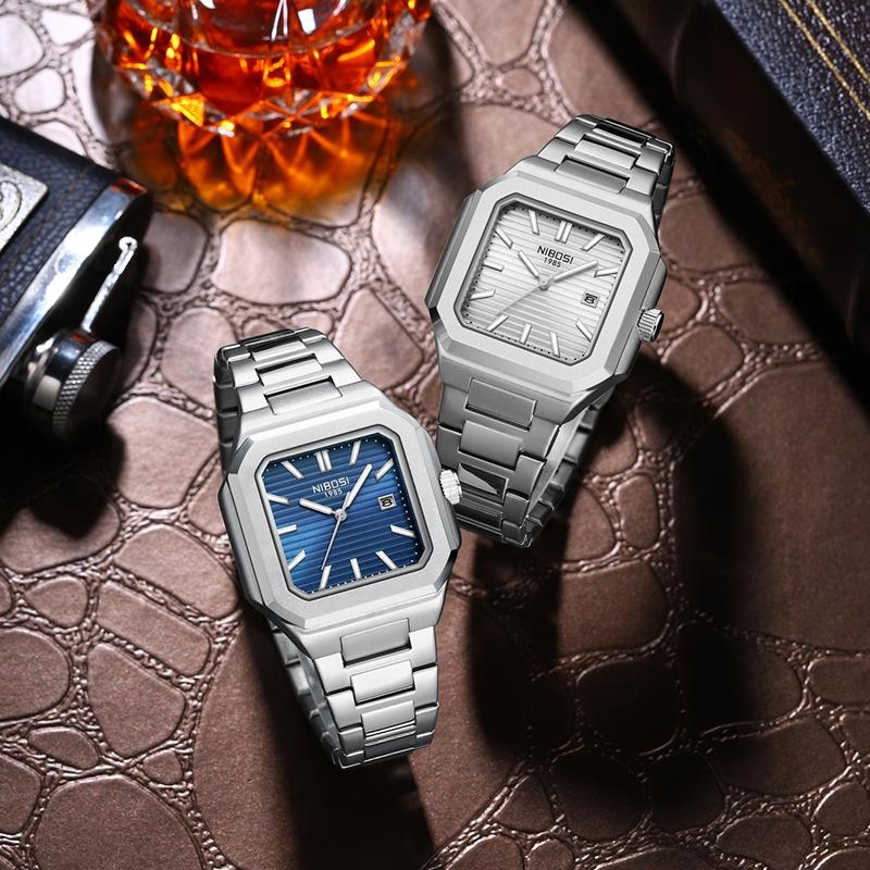 Светящиеся квадратные мужские часы Водонепроницаемые деловые мужские часы Нержавеющая сталь Кварцевые Роскошные мужские часы