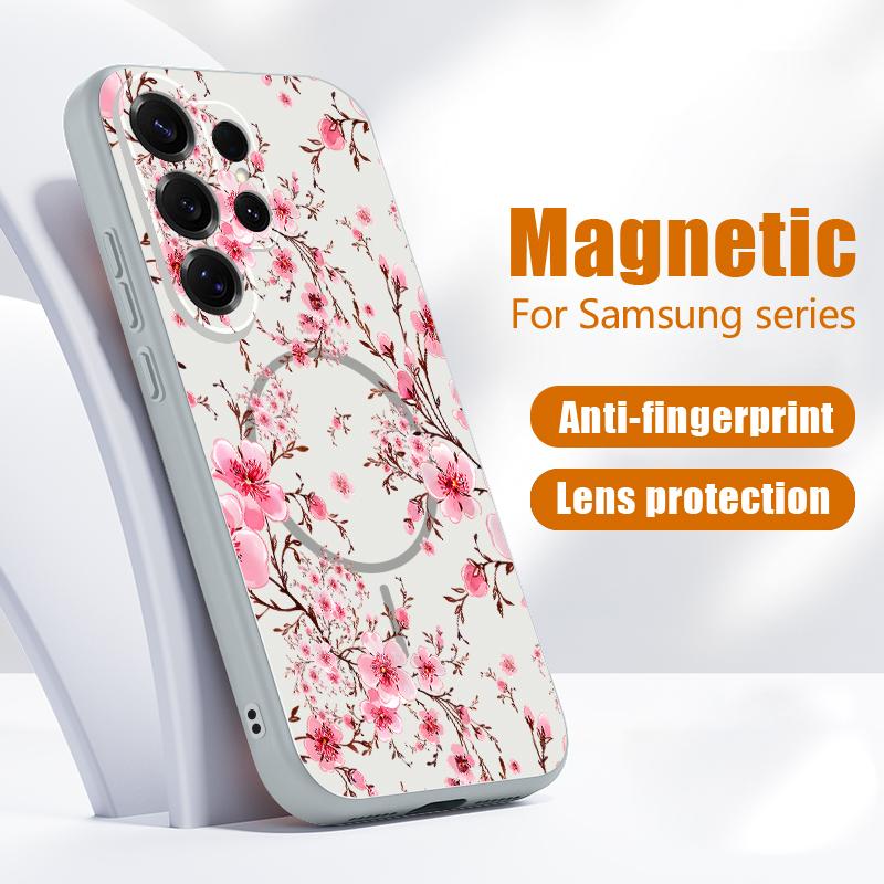 Магнитный Чехол Для Magsafe Для Samsung Galaxy S26 Ultra S25 Edge S24 Plus S23 FE S22 A17 A54 A55 A56 A57 5G Чехол С Рисунком Ветви Цветущего Персика