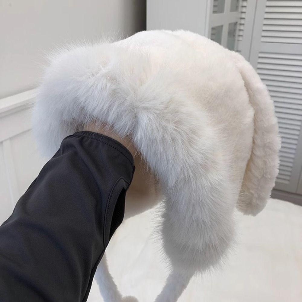 Warm Plush Ear Protection Hat Cute Bucket Hat New Big Rabbit Ears Hat Women