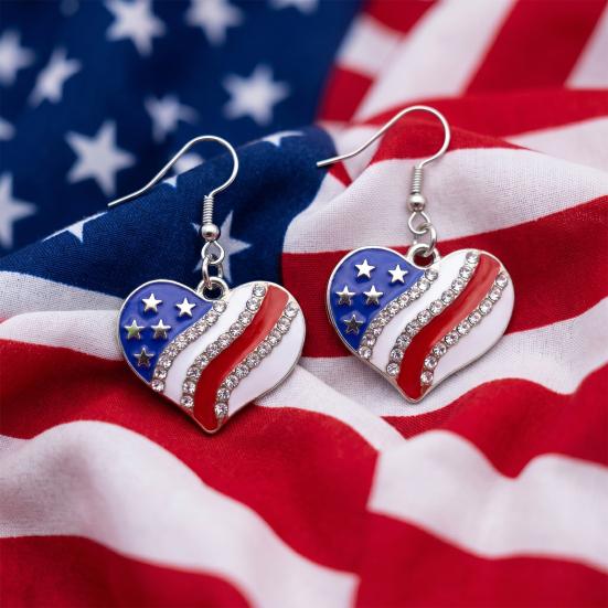 USA Flag Earrings for Women, Patriotic Red White Blue Earrings, American Flag Dangle Drop Earrings, 4th of July Independence Day