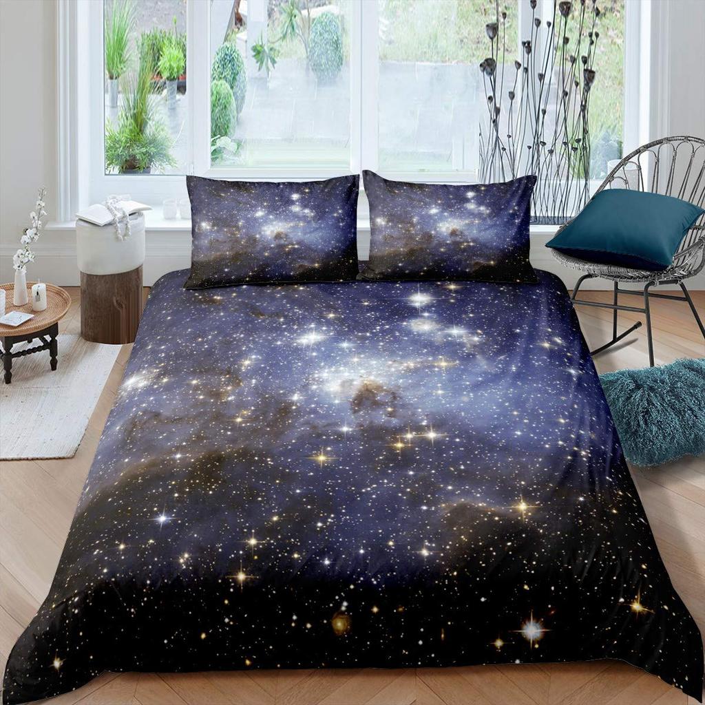 Королевский пододеяльник «Звездное небо» Красочный комплект постельного белья «Галактика» Космическое пространство 2/3 шт. Пододеяльник Блестящий полиэстер Чехол для одеяла