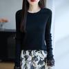 Черный кружевной лоскутный облегающий свитер: Женский вязаный топ с кружевной отделкой на осень/зиму