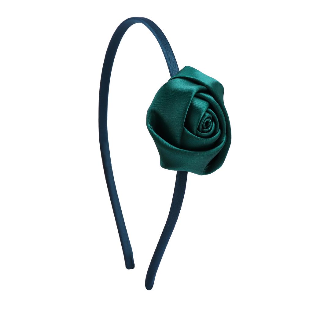 Повязка на голову для девочек с атласным цветком розы, винтажный стиль, аксессуары для волос, головной убор для свадебного костюма, ручная работа