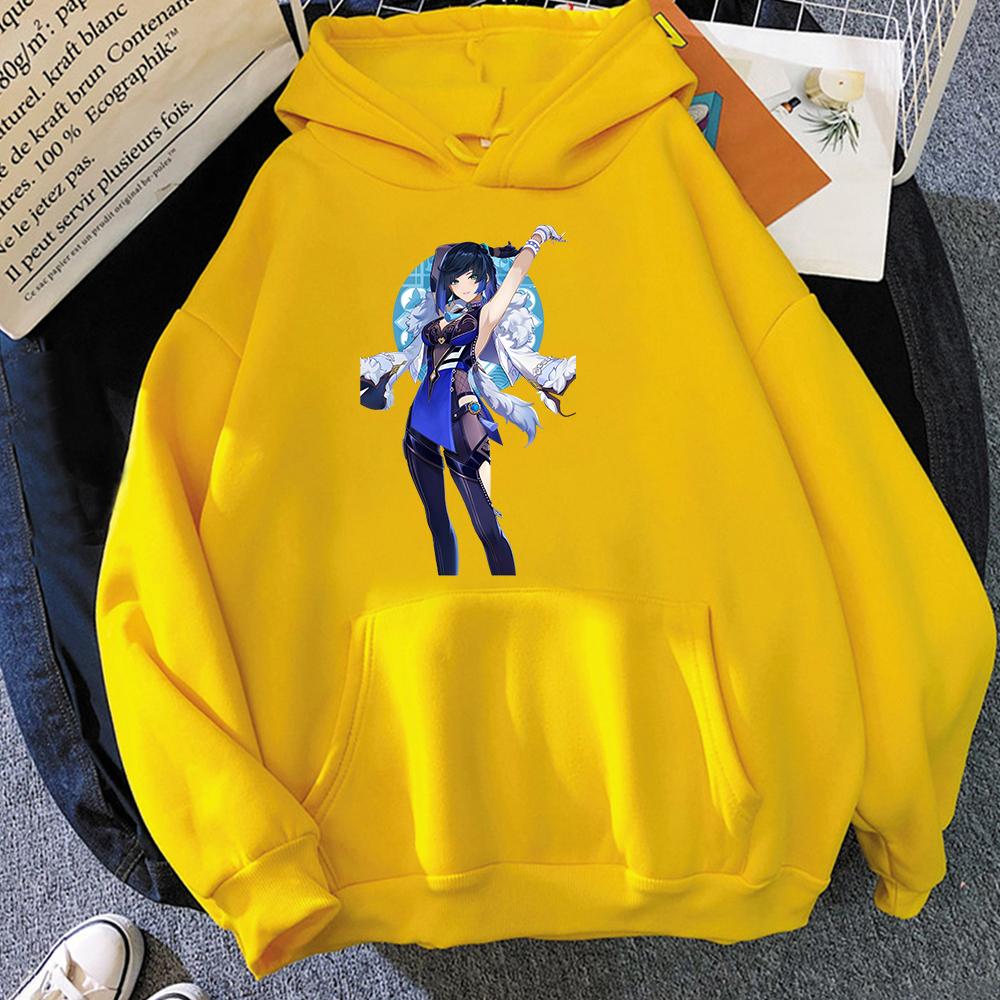 Мужчины ЖенщиныТолстовки Уличная одежда Genshin Impact Yelan Толстовки с графическим принтом Топы в стиле Харадзюку для мальчиков/девочек Толстовка с героями мультфильмов Модная повседневная одежда
