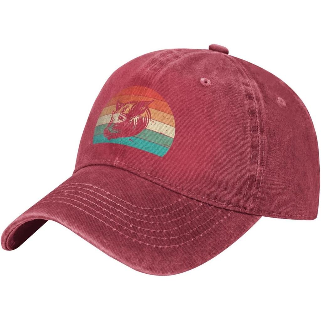 Pig Head Retro Sunset Baseball Cap Washed Denim Adjustable Hat for Unisex Women